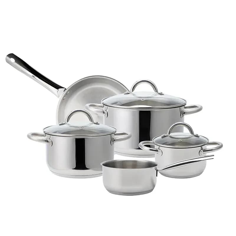 8 piece stainless steel cookware set in silver with glass lids