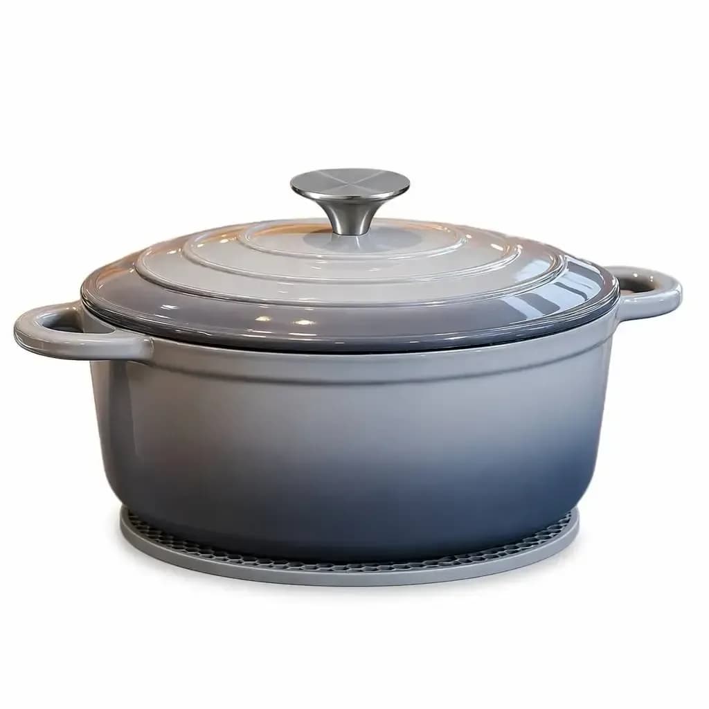 grey ombre enameled cast iron Dutch oven with lid, 24 cm