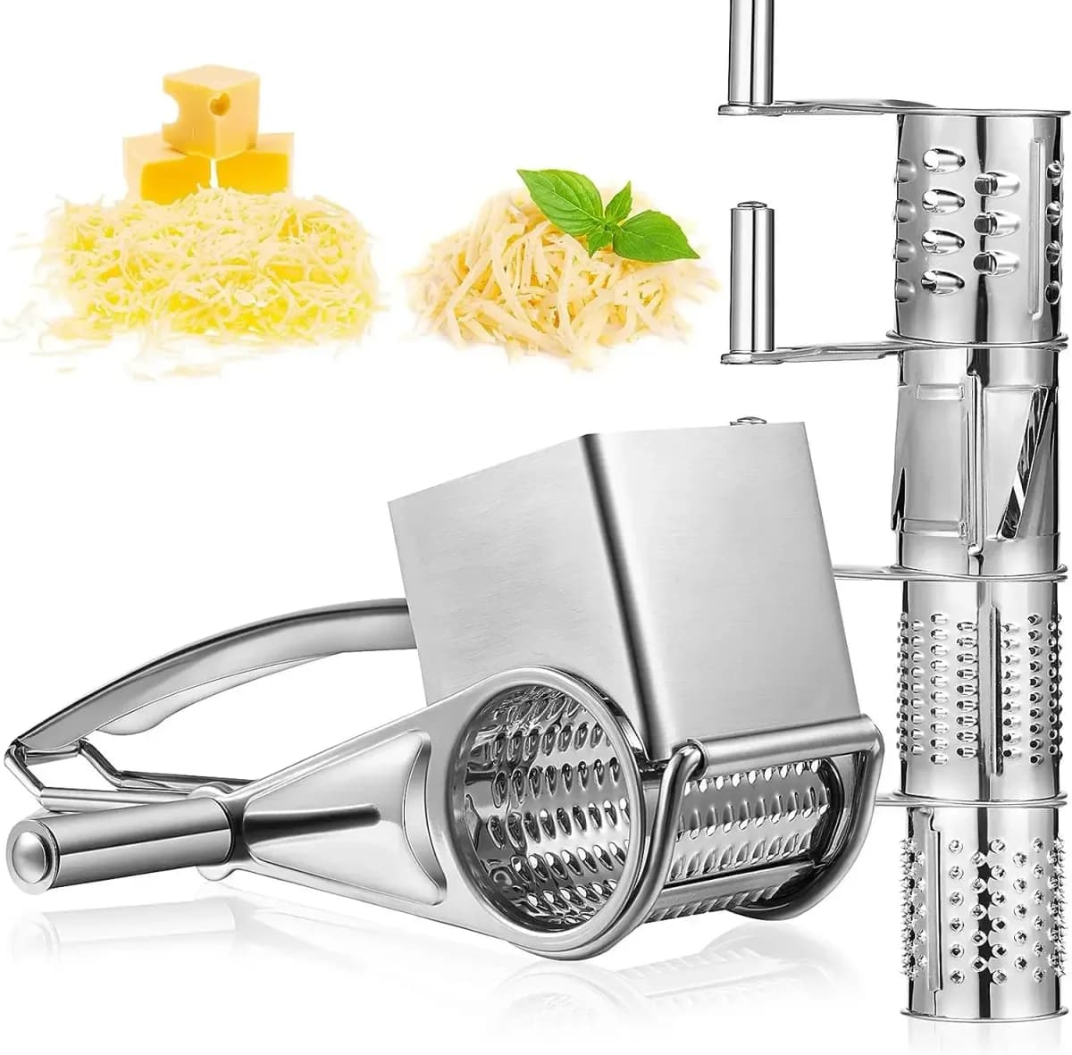 stainless steel rotary cheese grater with four drums