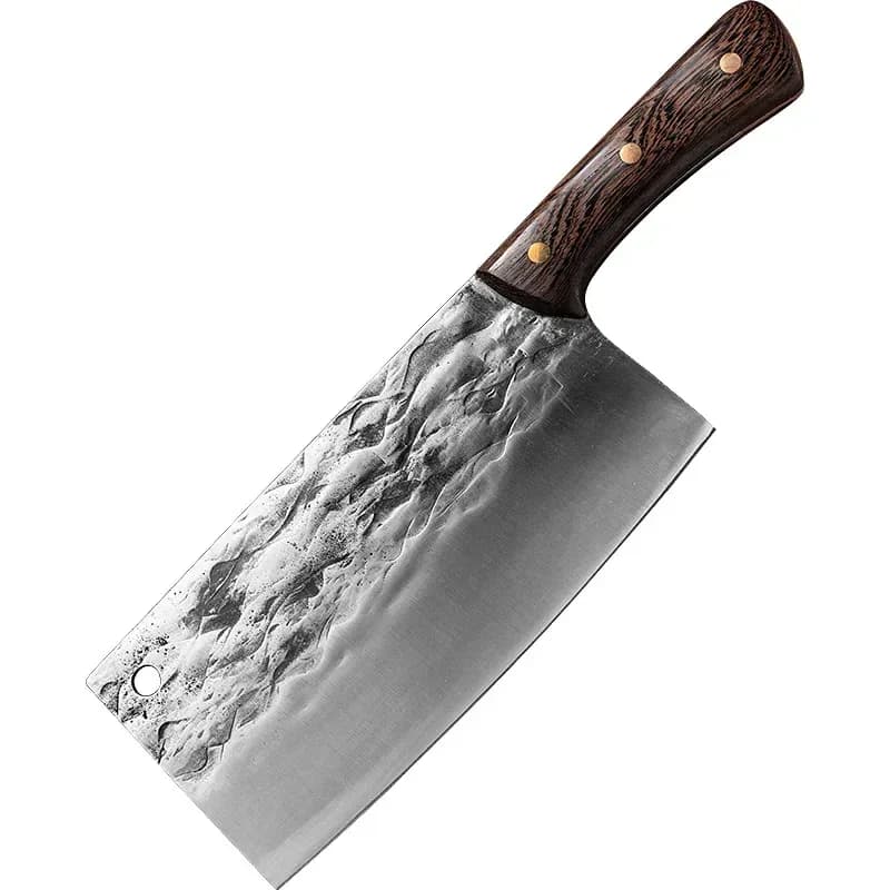 hand forged Chinese cleaver with 20 cm hammered blade and wood handle