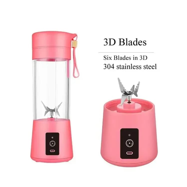 pink portable blender 380 ml with six stainless steel blades